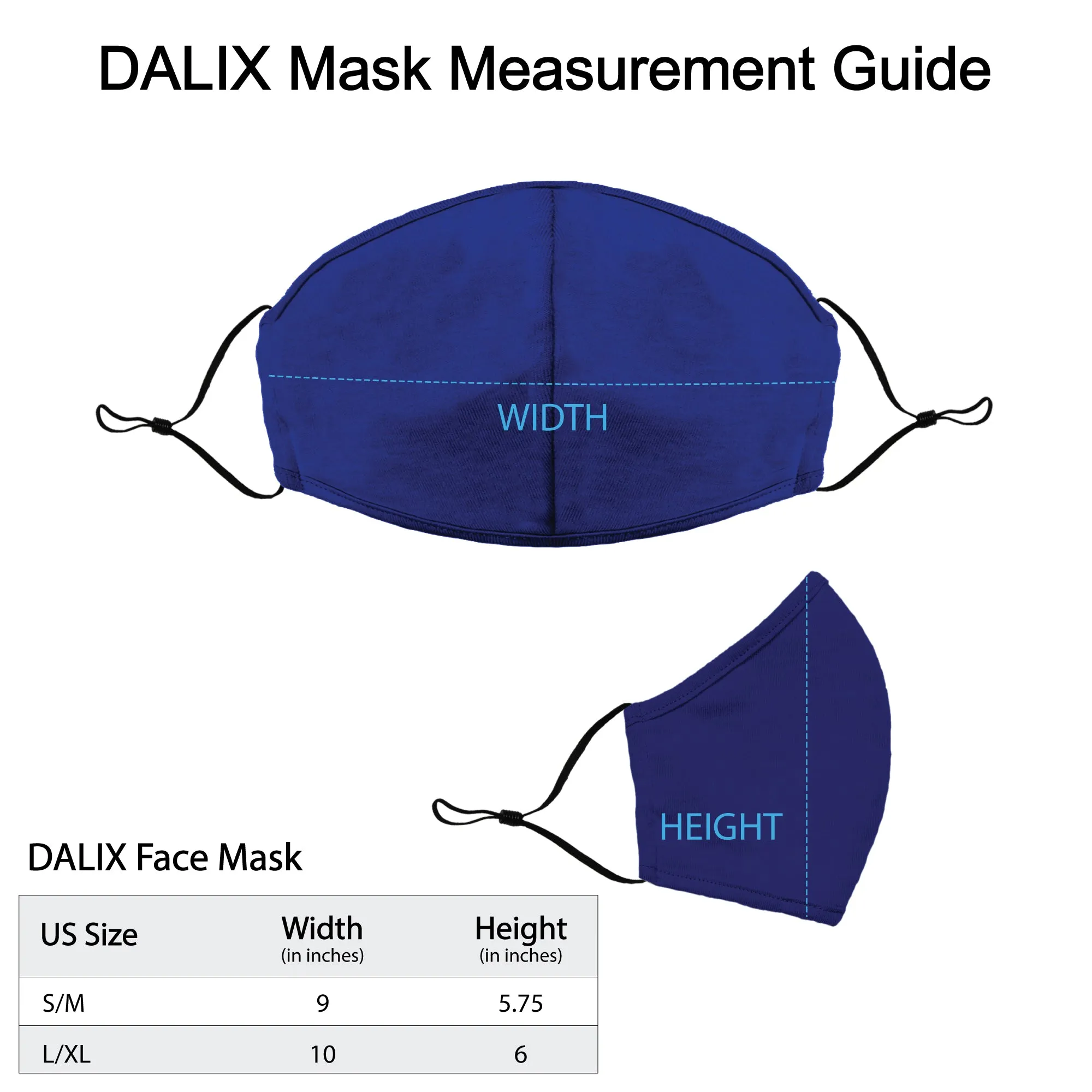 DALIX Cloth Face Mask Reuseable Washable Made in USA - S-M , L-XL Size (5 Pack)