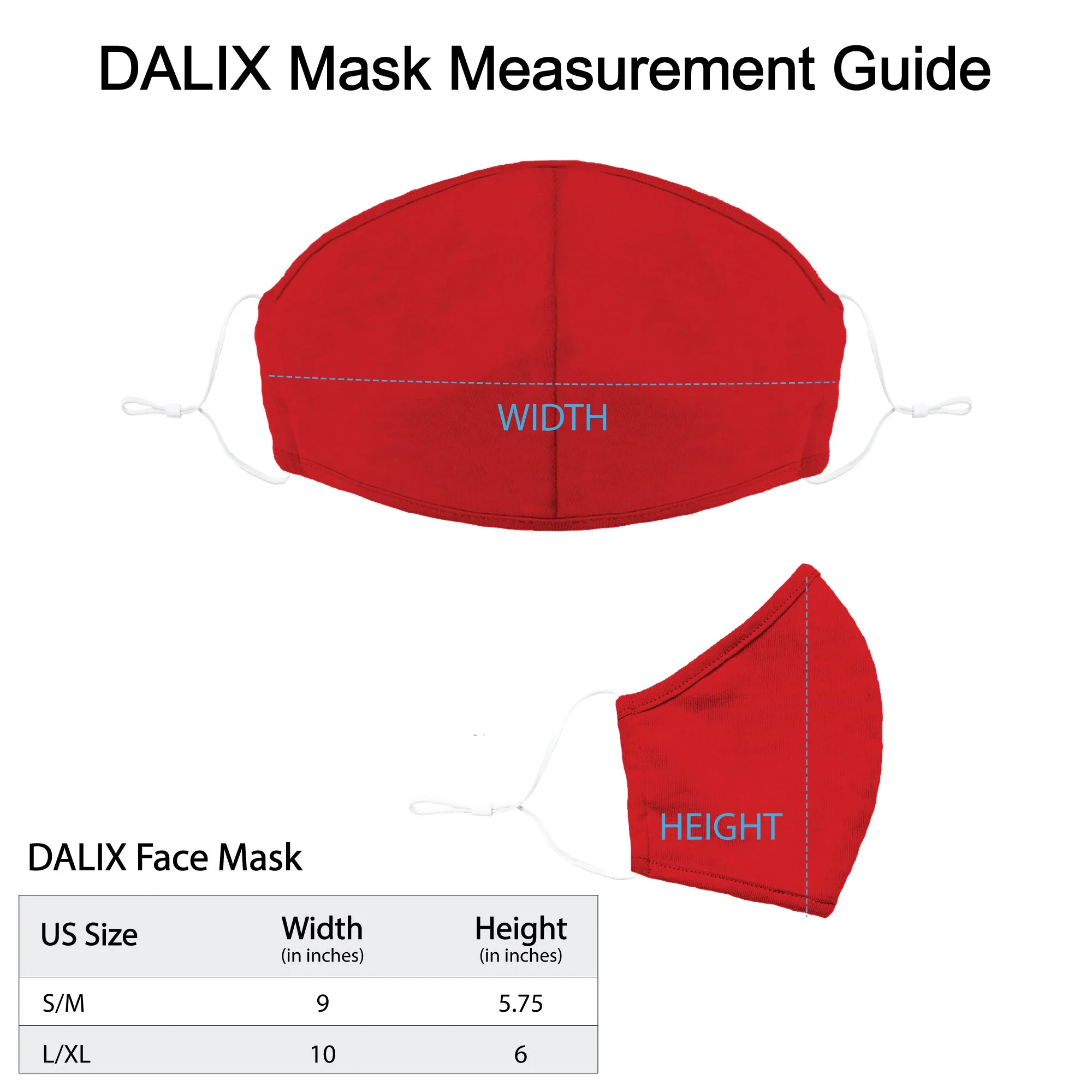 DALIX Cloth Face Mask Reuseable Washable Made in USA - S-M , L-XL Size (5 Pack)