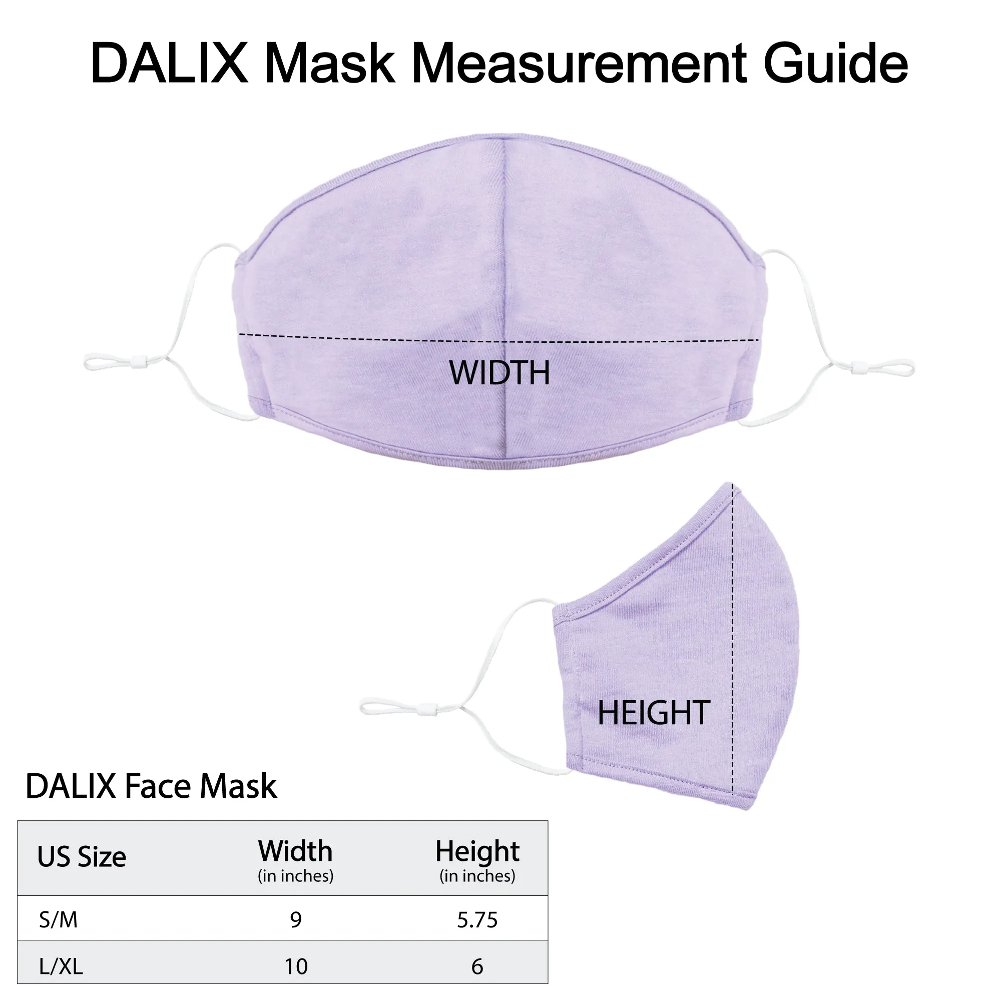 DALIX Cloth Face Mask Reuseable Washable Made in USA - S-M , L-XL Size (5 Pack)