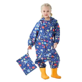 Dark Blue Starry Planets Theme All Over Jumpsuit / Playsuit Raincoat for Kids