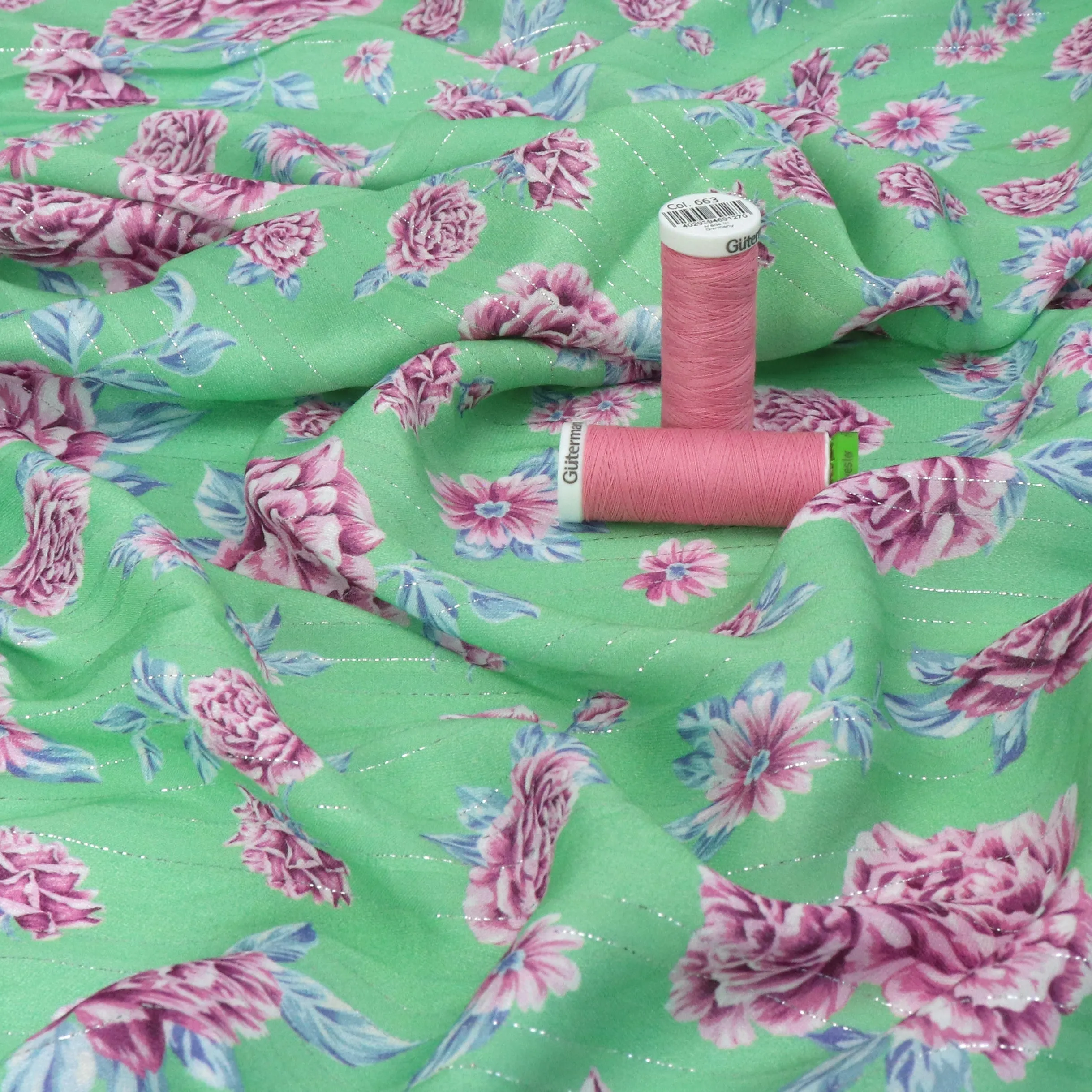 Deadstock Viscose Lawn - Disco Rose - Spearmint Green - SALE