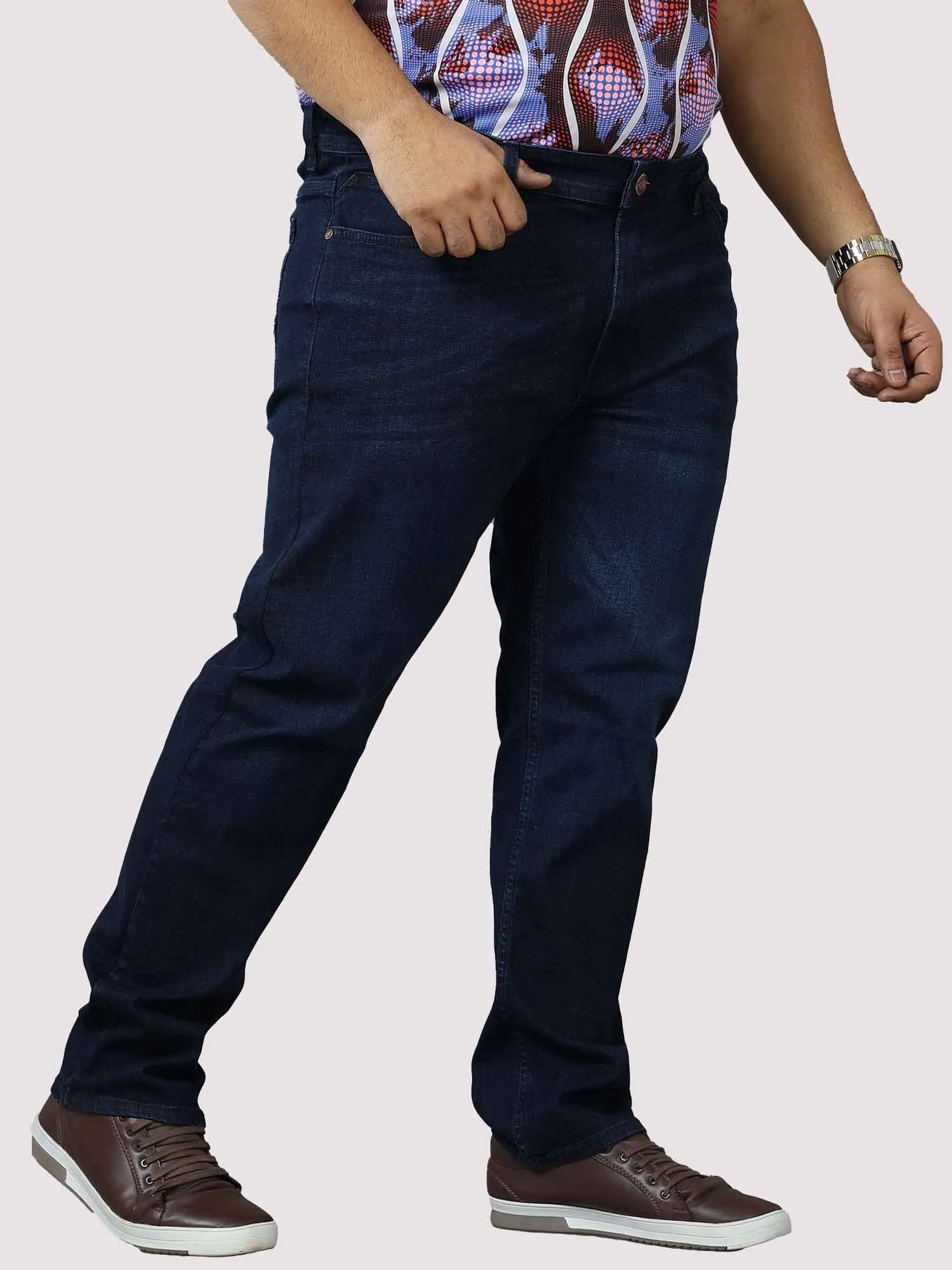 Deep Blue Stretchable Jeans Men's Plus Size