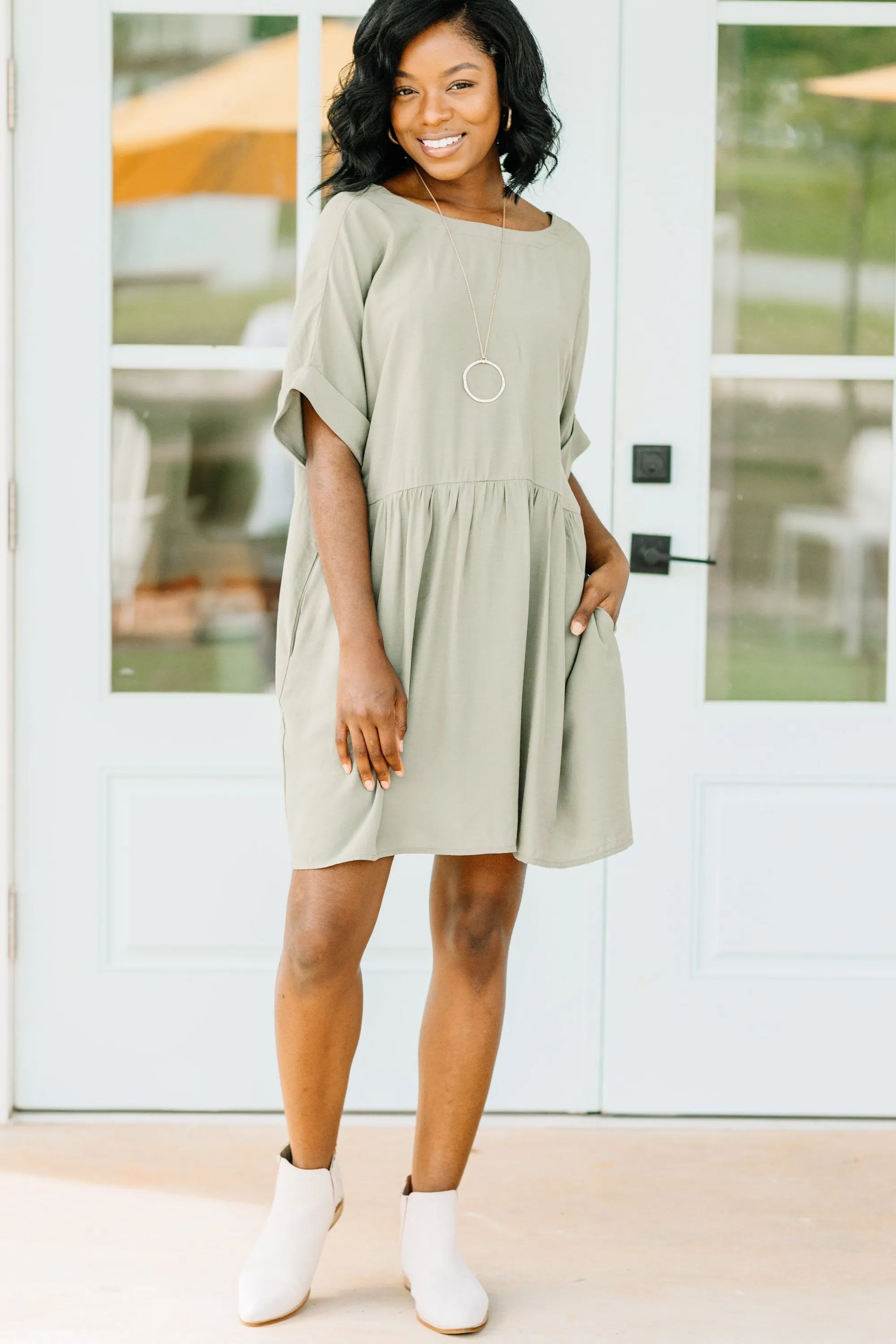 Draw You In Sage Green Babydoll Dress