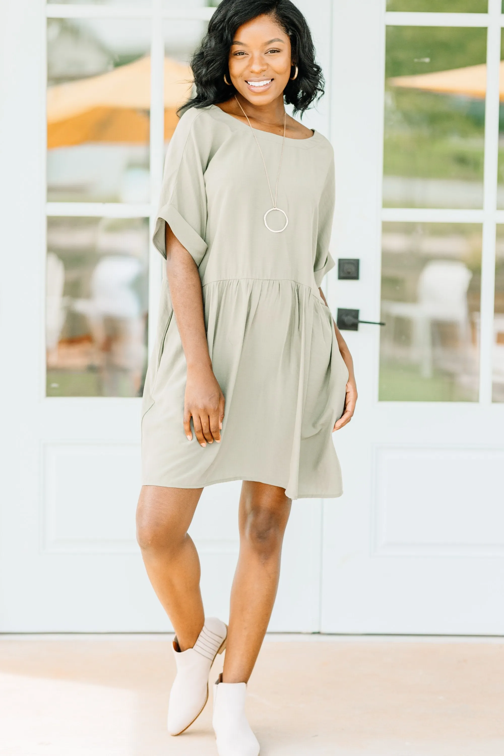 Draw You In Sage Green Babydoll Dress