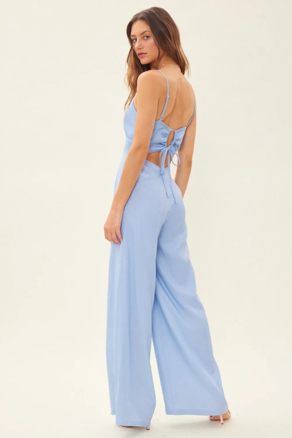 Drawstring Back Sleeveless Wide Leg Jumpsuit