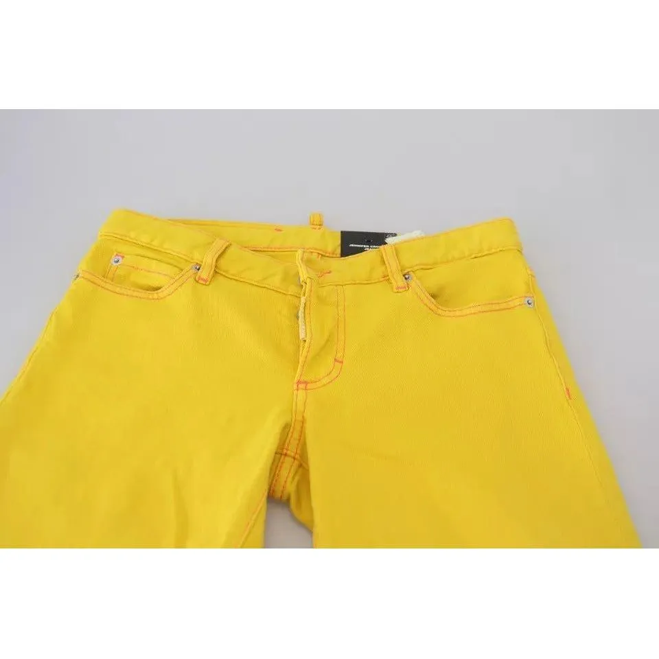 Dsquared² Yellow Cotton Low Waist Cropped Jennifer Denim Jeans