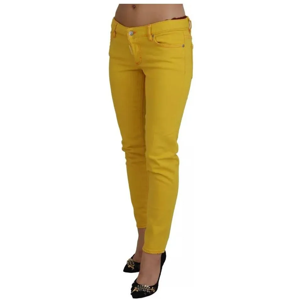 Dsquared² Yellow Cotton Low Waist Cropped Jennifer Denim Jeans