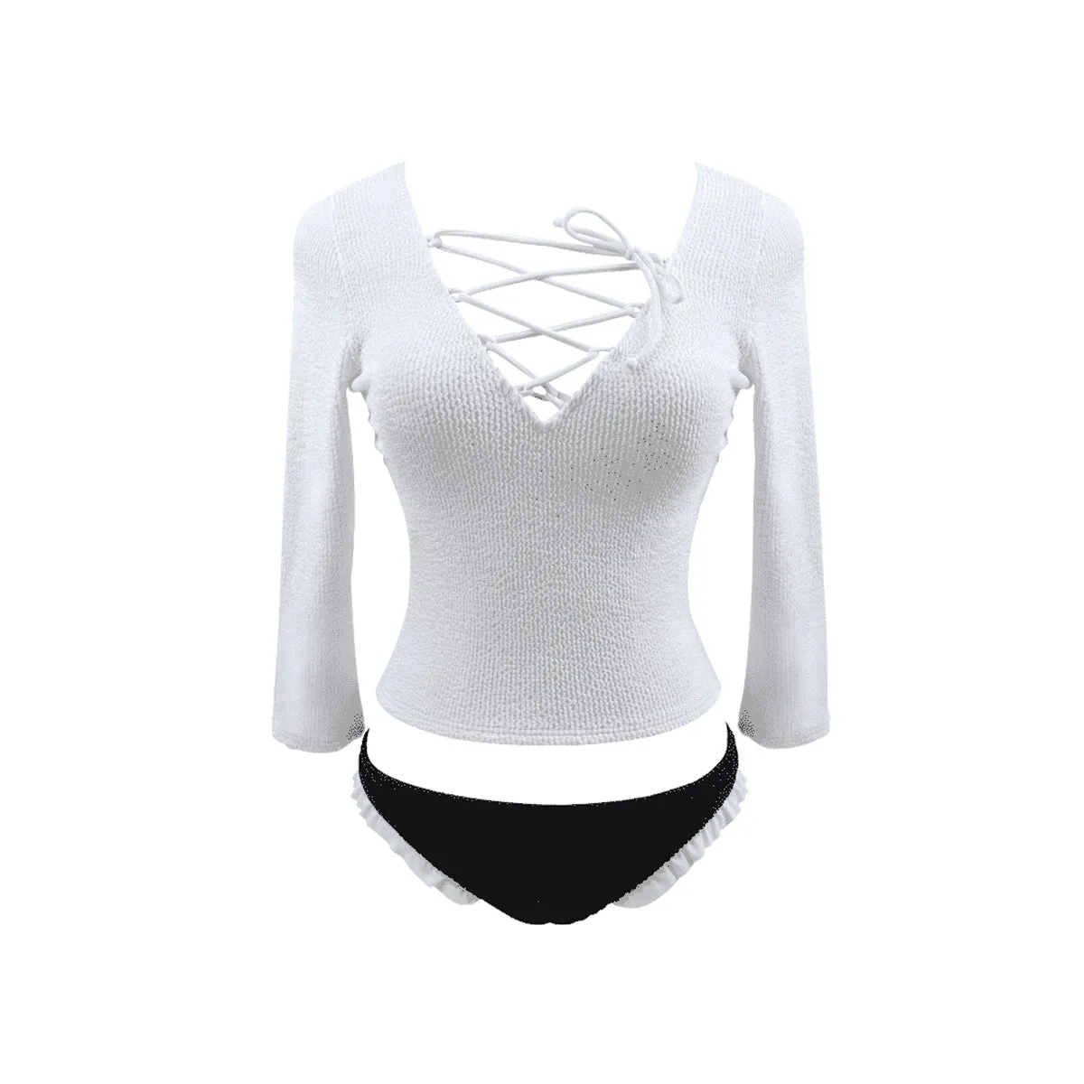 Edgy White Long Sleeve Tankini Swimsuit