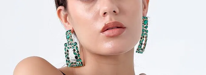 Elegant Green Rhinestone Crystal Earrings