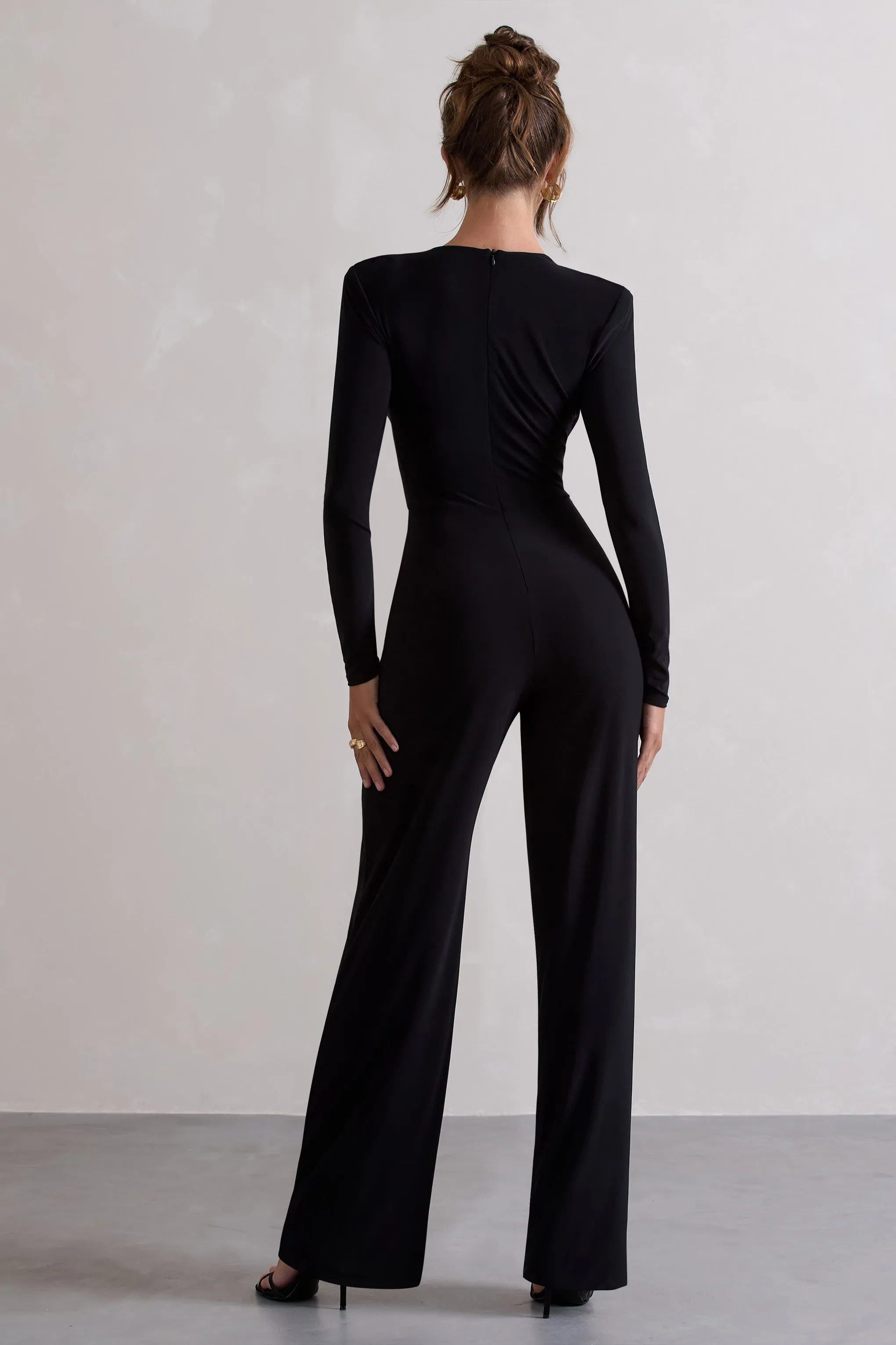 Elisha | Black Plunge-Neck Wide-Leg Jumpsuit