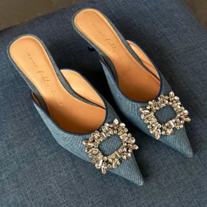 Embellished Denim City Mules