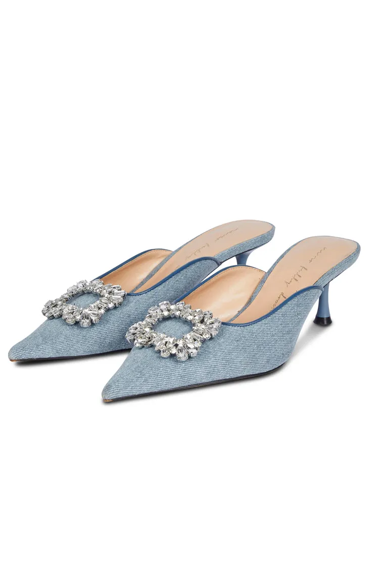 Embellished Denim City Mules