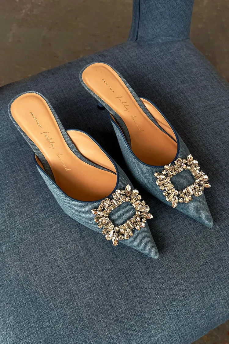 Embellished Denim City Mules