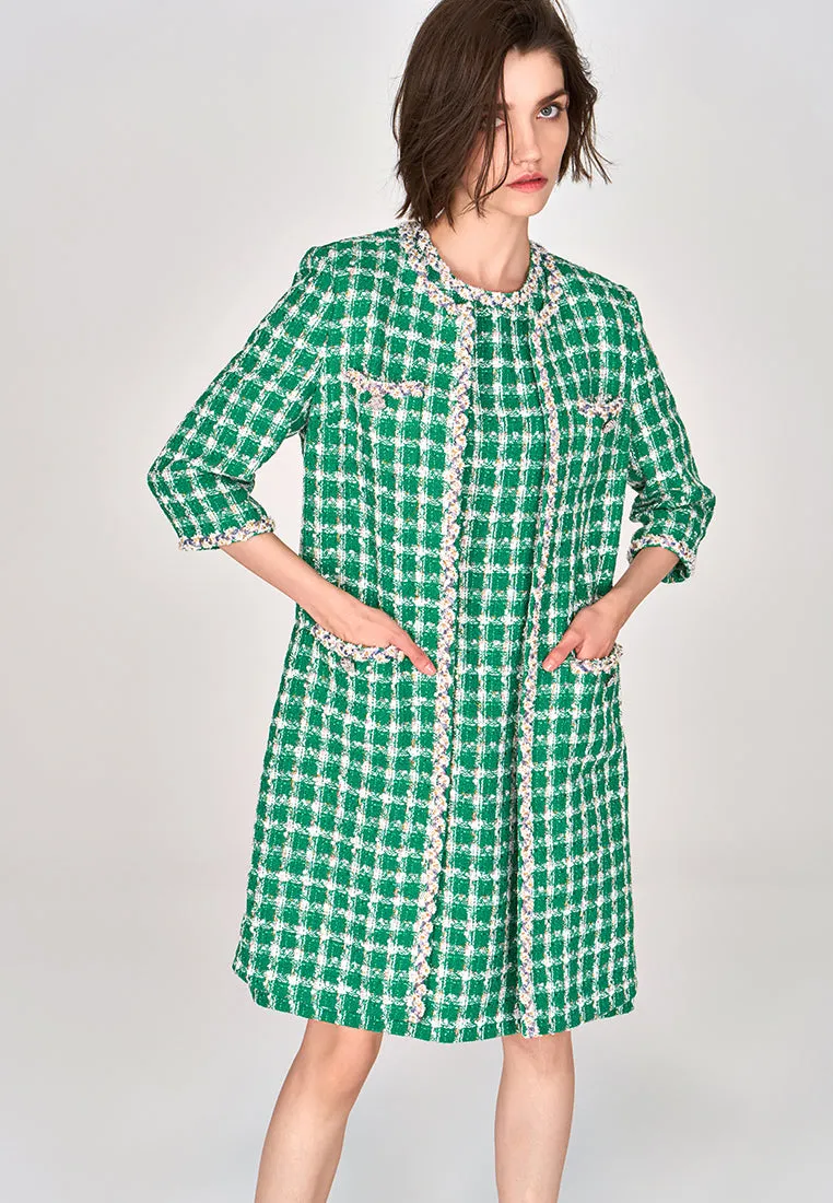 Emerald Green Check Tweed Coat