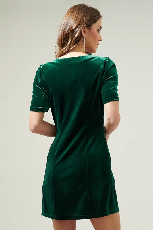 Emerald Jackson Velvet Button Mini Dress