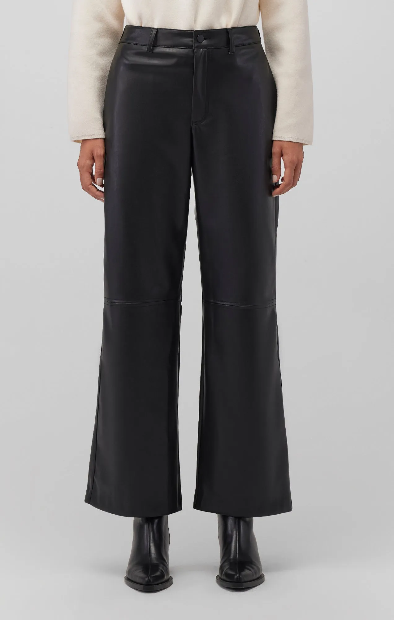 FAUX LEATHER WIDE LEG PANTS IN BLACK