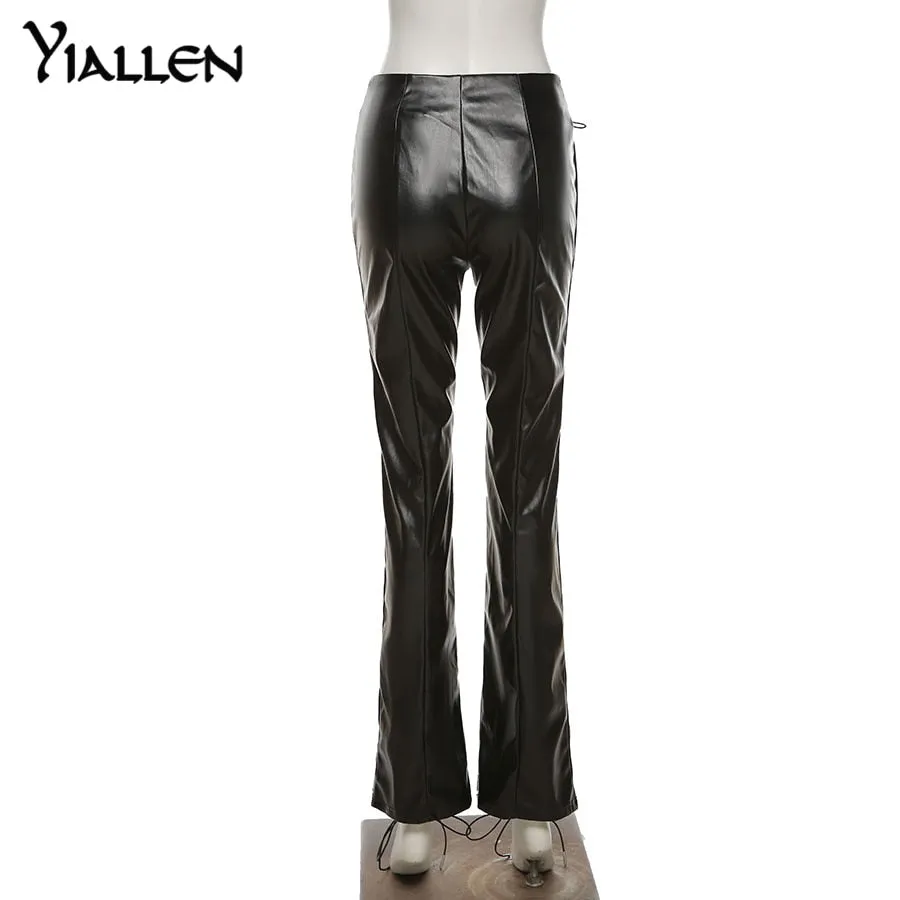 Faux PU Leather High Waist Bandage Pants Hipster Street Style Long Trousers