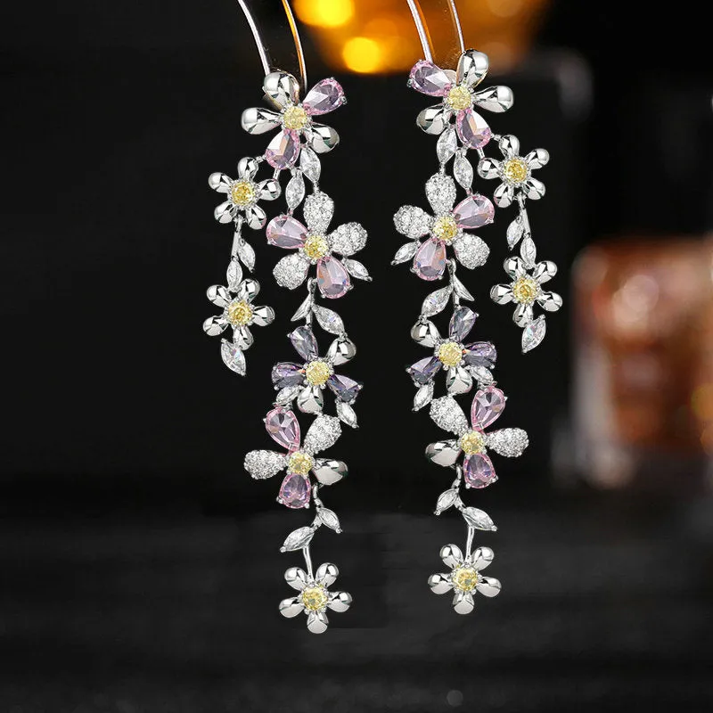 Female super fairy dinner dress with long flower heavy earrings