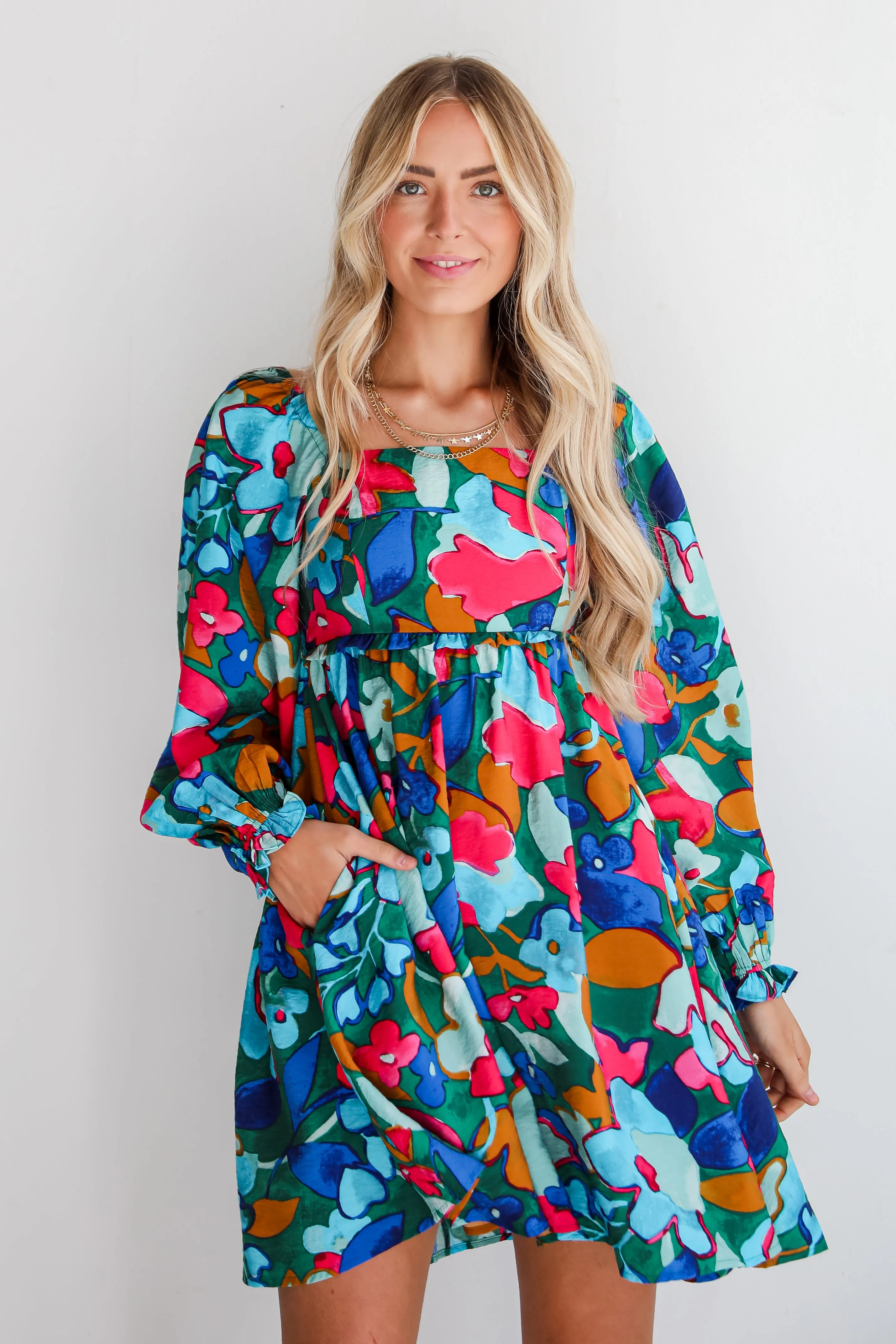 FINAL SALE - Daytime Delights Green Floral Mini Dress