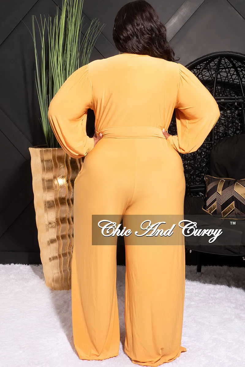 Final Sale Plus Size Faux Wrap Jumpsuit with Waist Tie in Mustard