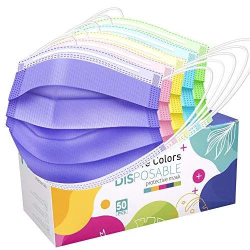 Five Color Face Mask ,Pack of 50 Disposable Face Mask for Men & Women (Color)