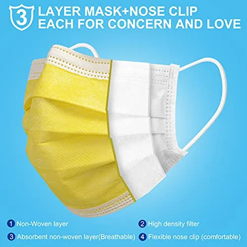 Five Color Face Mask ,Pack of 50 Disposable Face Mask for Men & Women (Color)