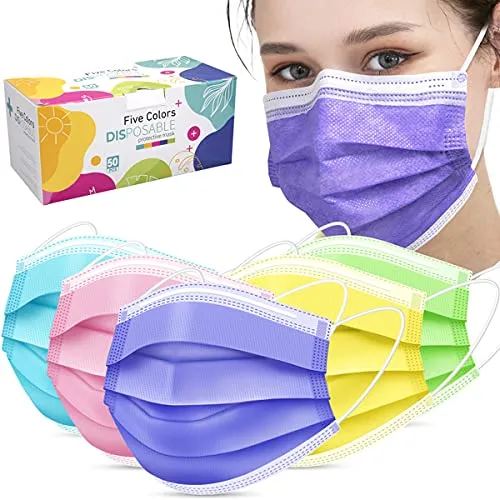 Five Color Face Mask ,Pack of 50 Disposable Face Mask for Men & Women (Color)