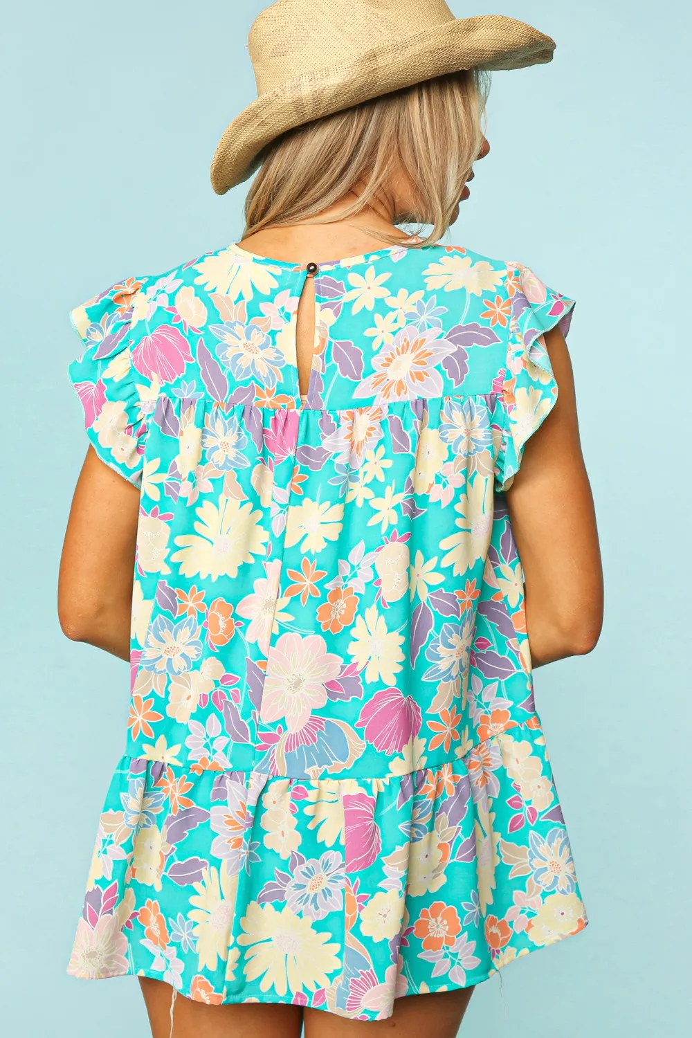 Floral Print Peplum Top, Mint