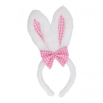 Fluffy Bunny Ears with Pink Bow Easter Headband