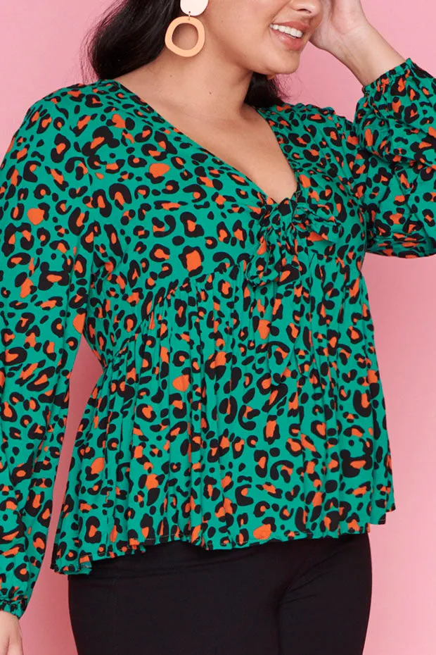 Focus Turquoise Leopard Blouse