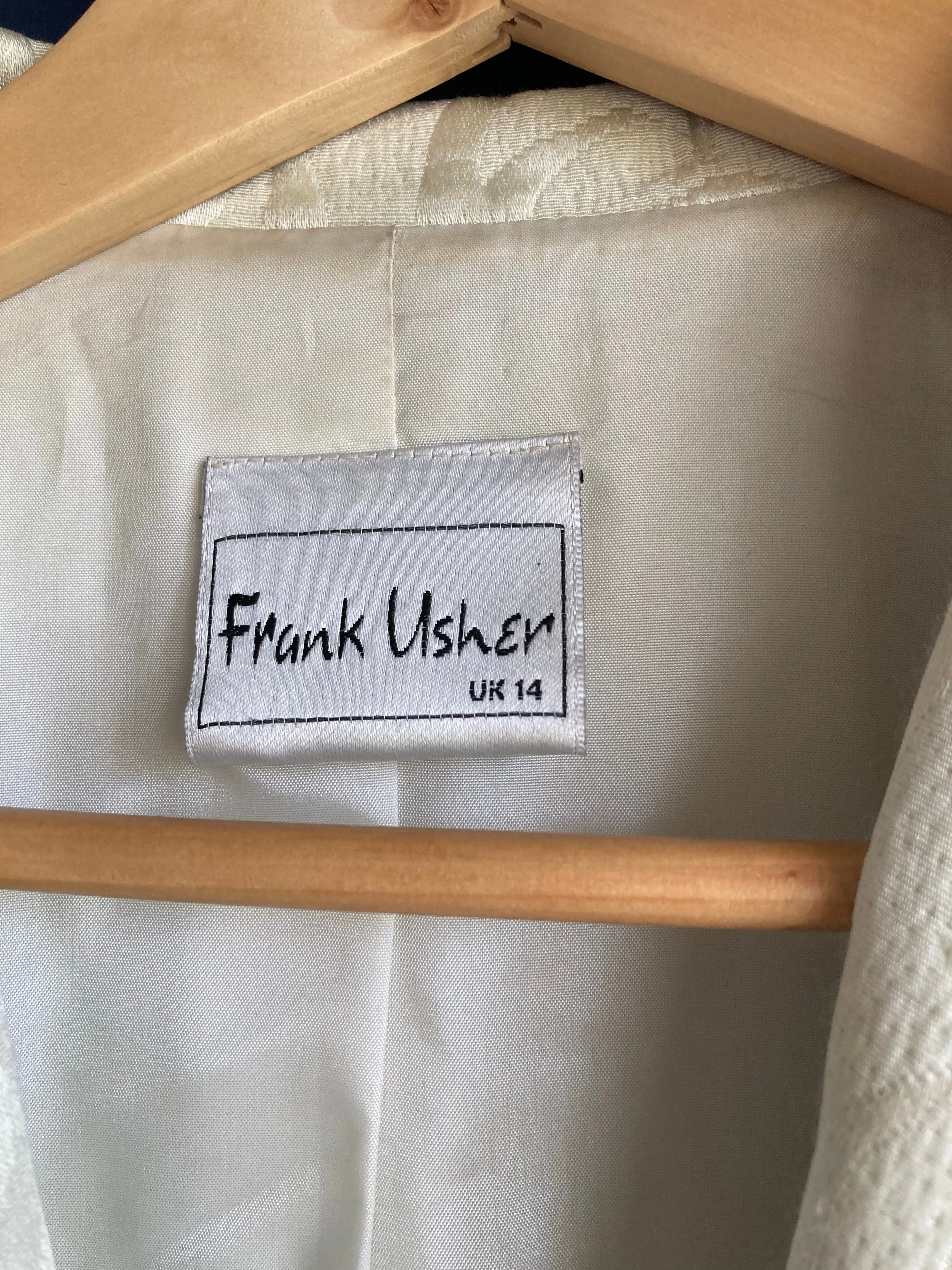 Frank Usher Cream Pale Green Long Sleeved Coat UK Size 14