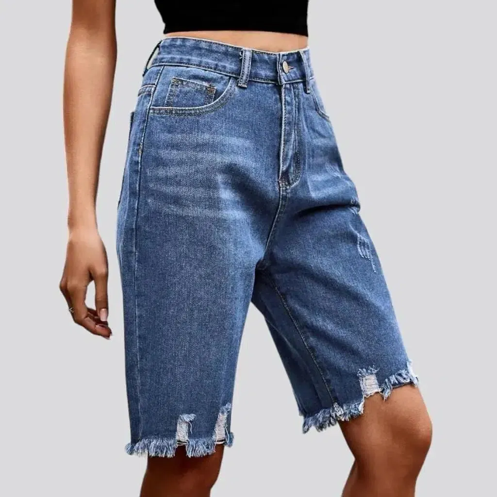 Frayed-hem 90s women's denim shorts