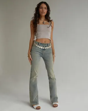 Frayed Low Rise Jeans in Light Wash Sandy Tint