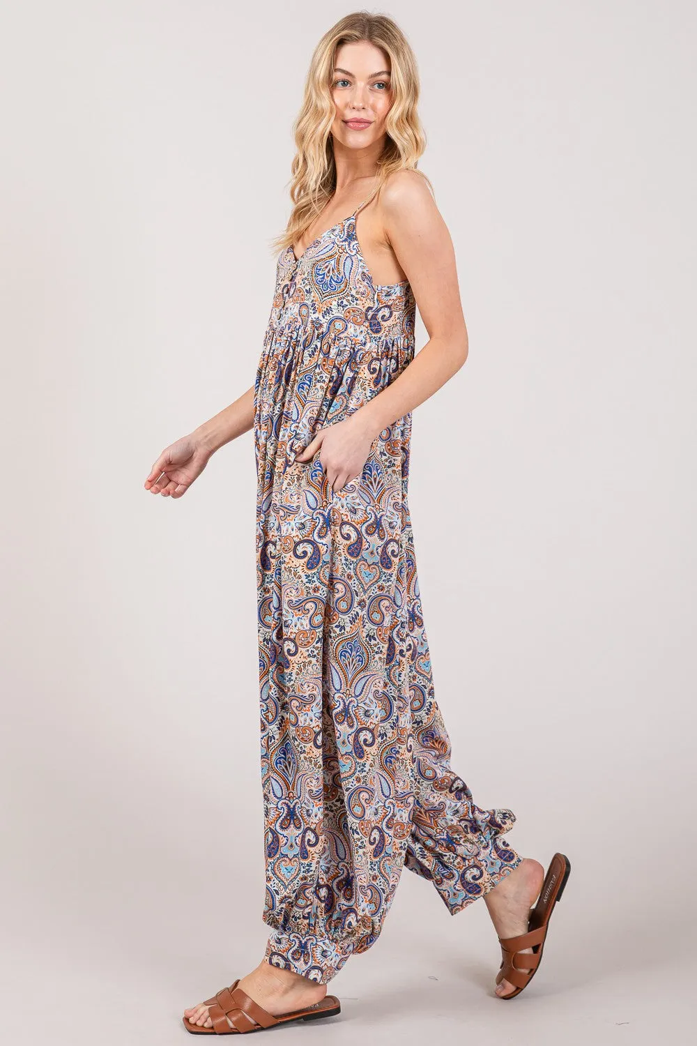 Full Size Multi Paisley Print Sleeveless Jumpsuit