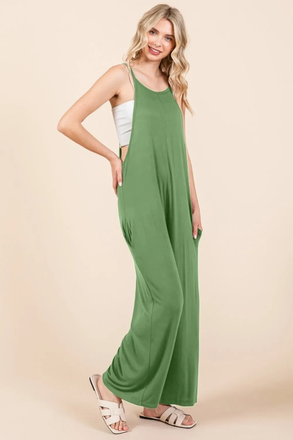 Full Size Sleeveless Wide Leg Jumpsuit with Pockets