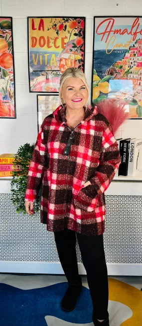 Garner Checked Boucle Coat - Red