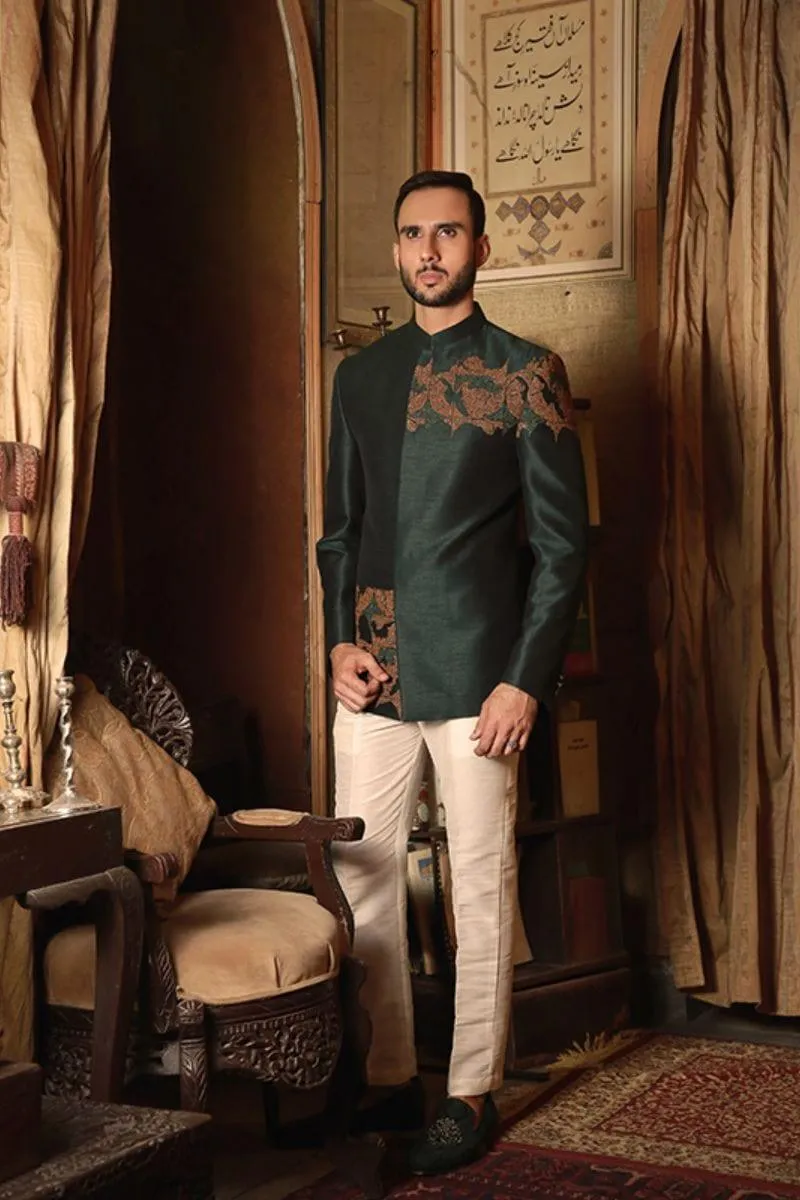 GEM Garments - Habeeb - Prince Coat - Dark Green - 1 Piece - Indian Silk