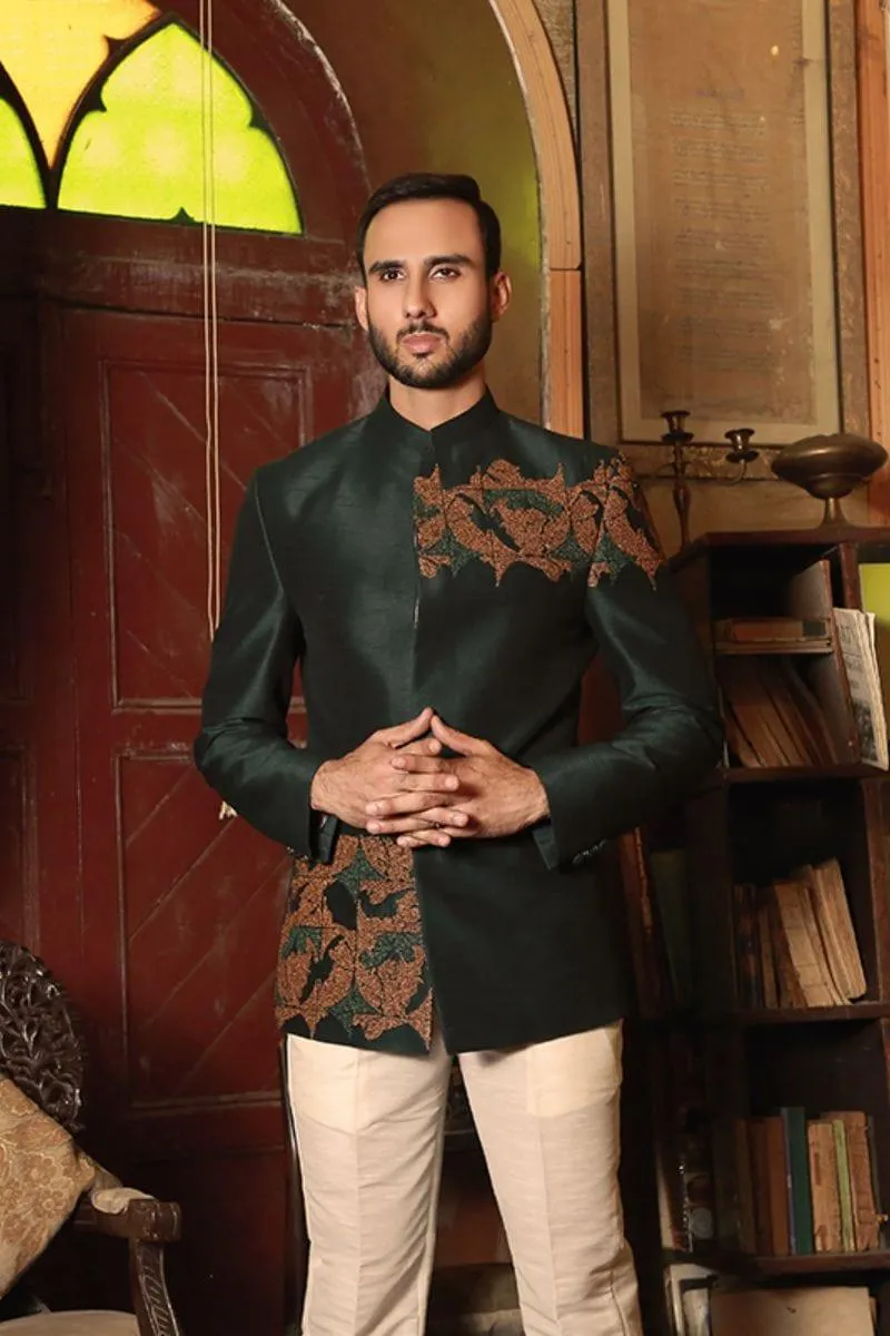 GEM Garments - Habeeb - Prince Coat - Dark Green - 1 Piece - Indian Silk