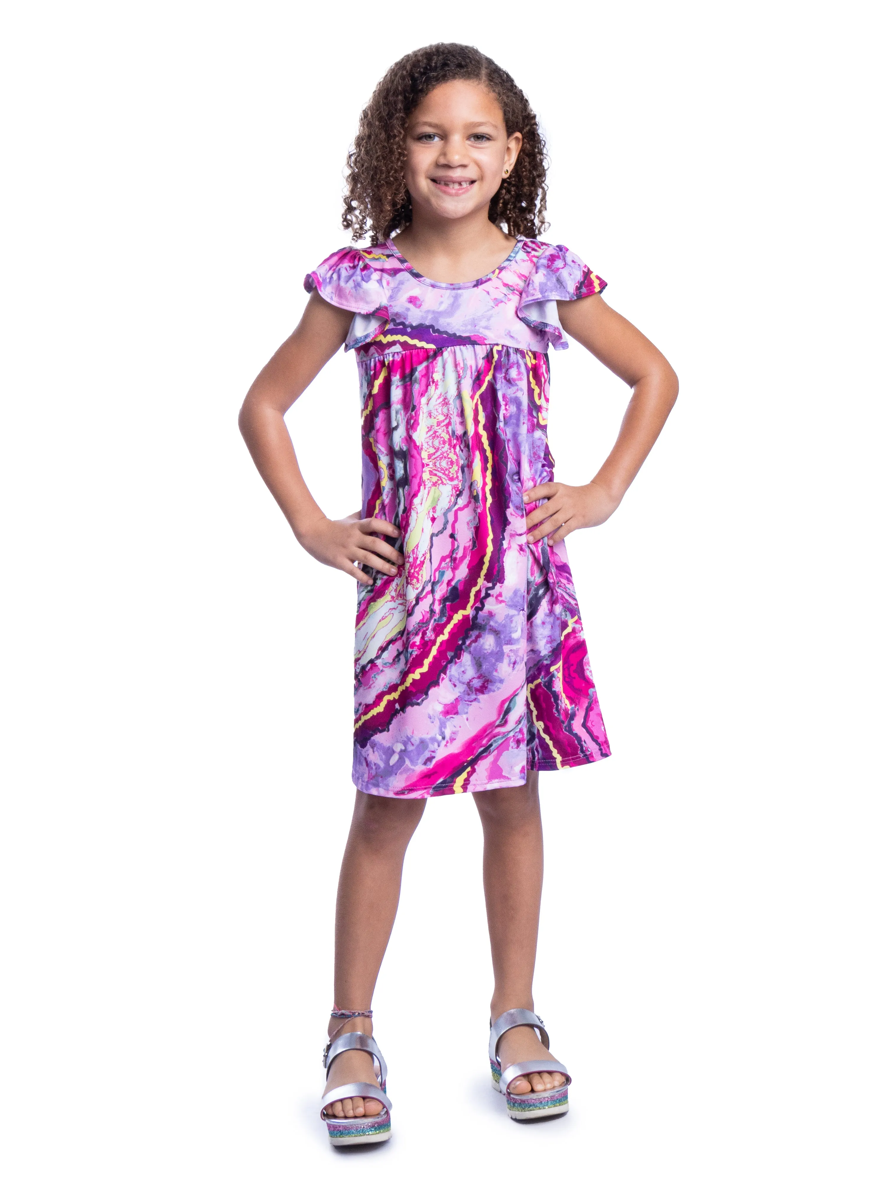 Girls Pink Print Babydoll Knee Length Girls Dress