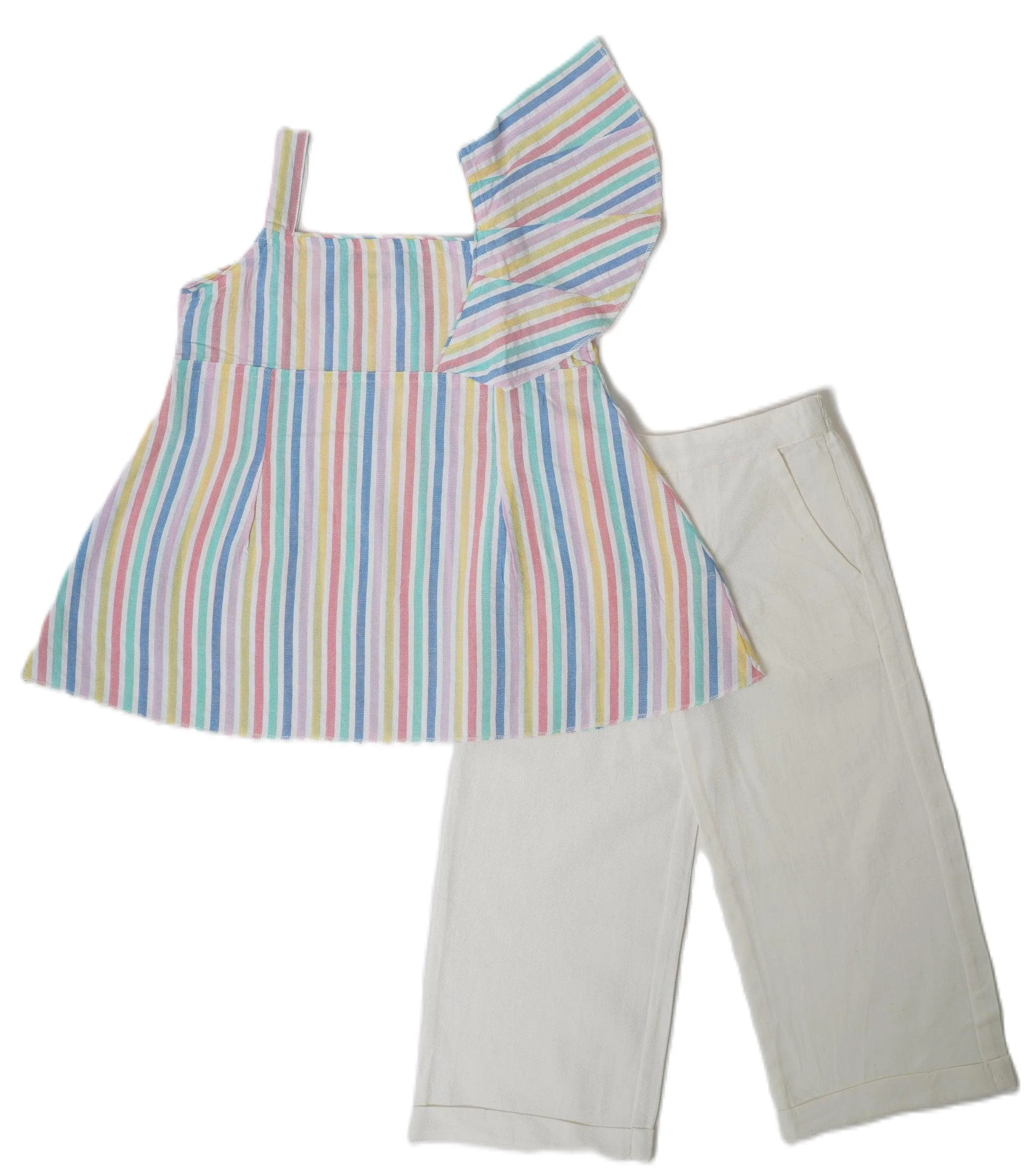 Girls Seersucker 100% Cotton Top with Twill pants