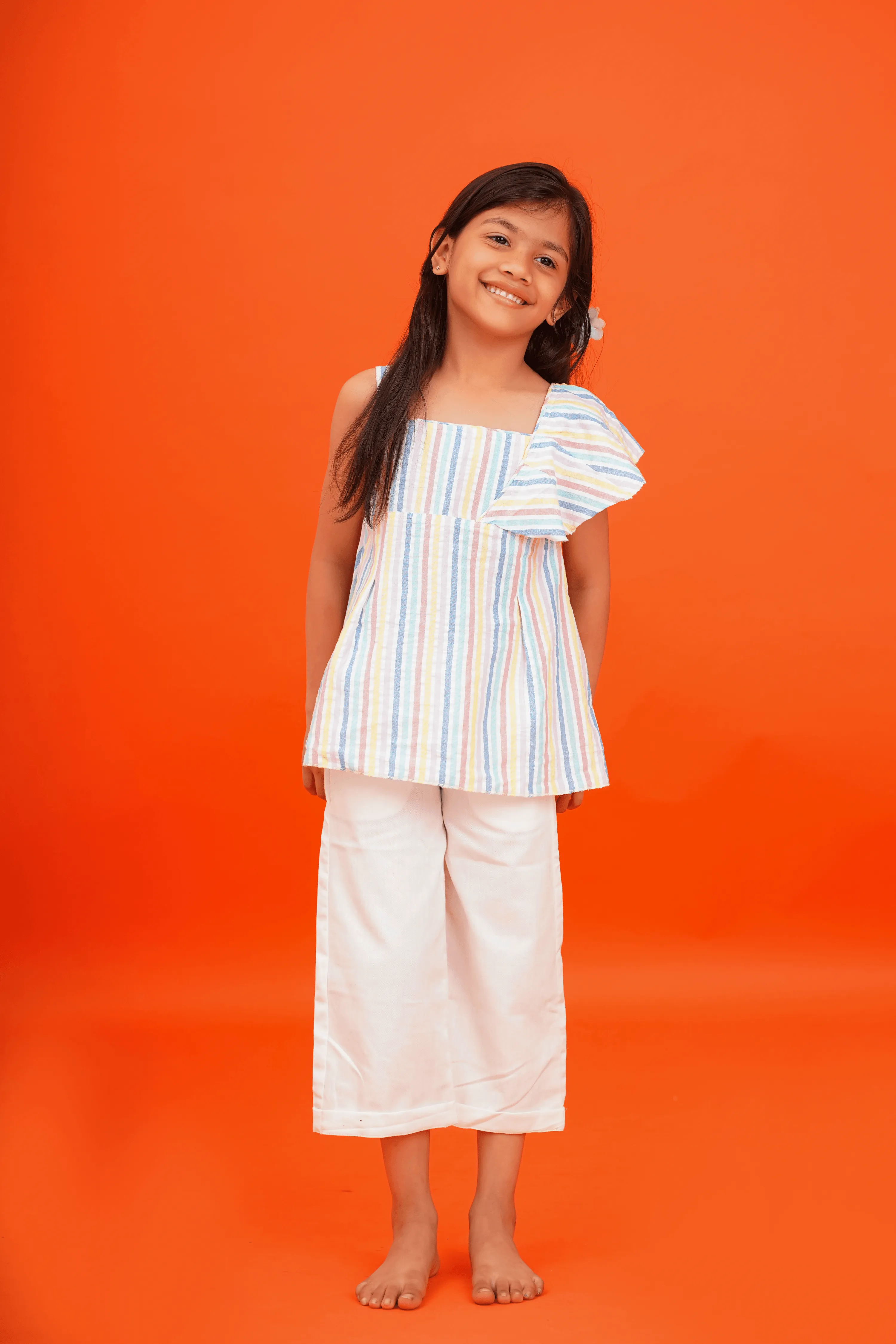 Girls Seersucker 100% Cotton Top with Twill pants