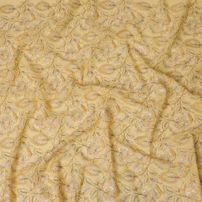 Golden Harvest Embroidered Cotton Lawn Fabric - Sun-Kissed Yellow with White Florals, 110cm Width-D18752