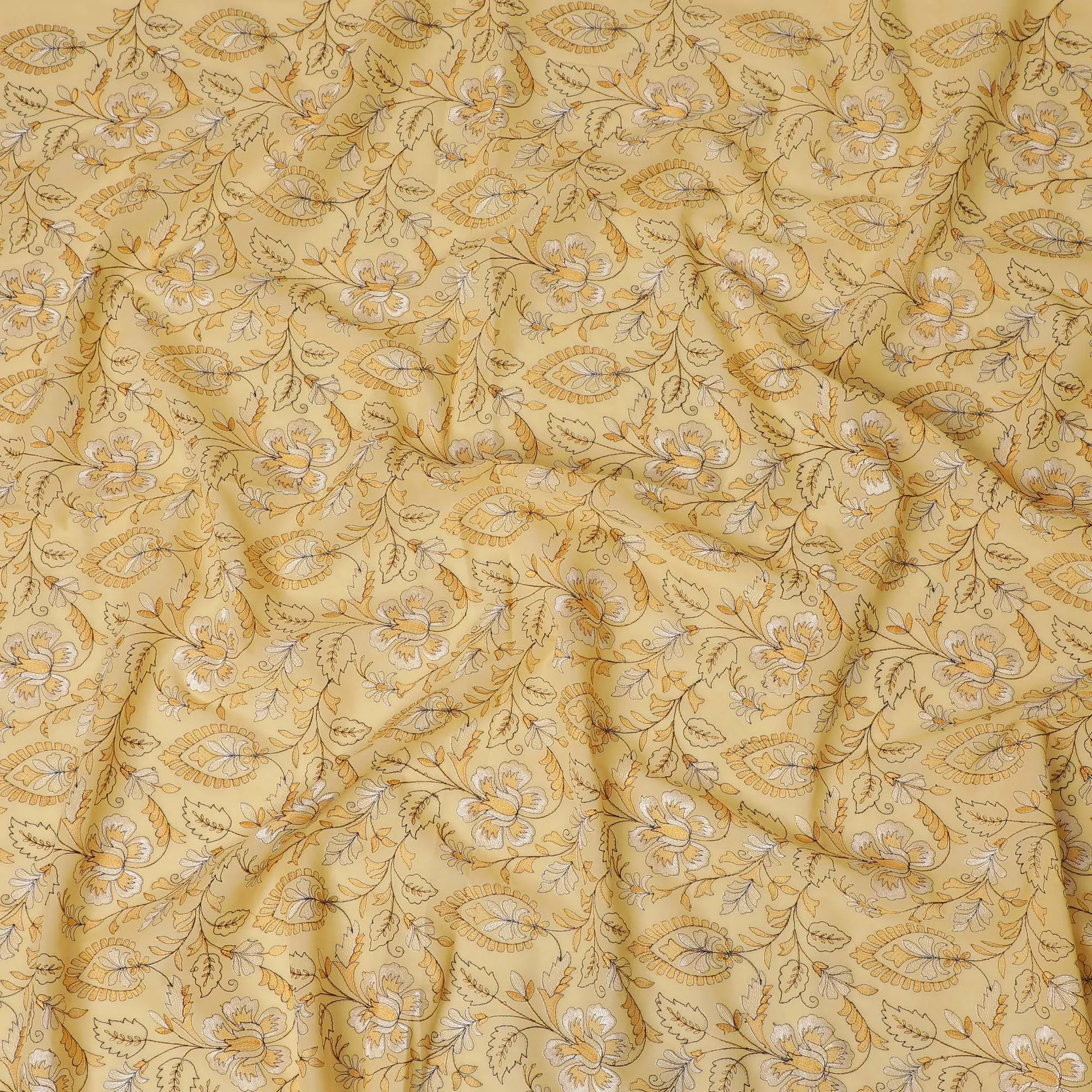 Golden Harvest Embroidered Cotton Lawn Fabric - Sun-Kissed Yellow with White Florals, 110cm Width-D18752