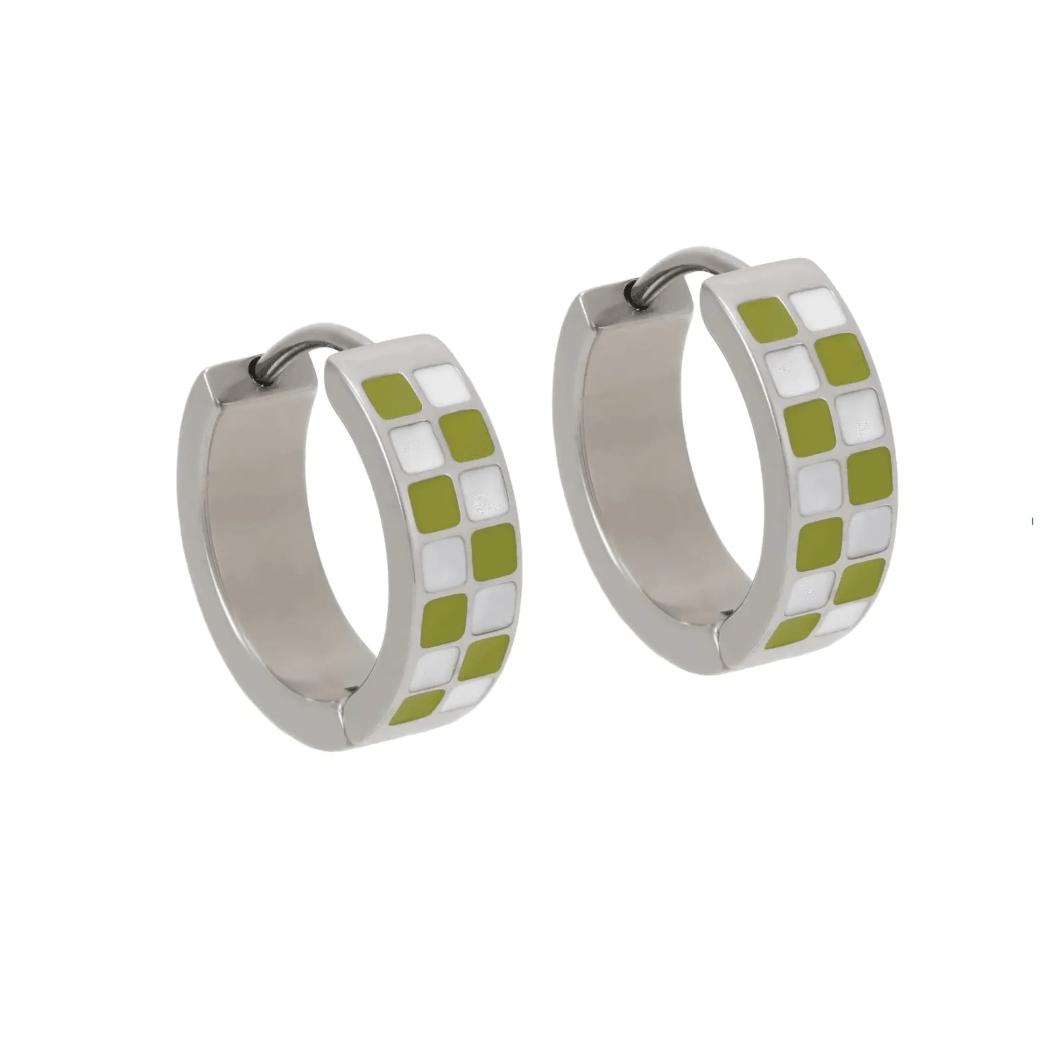 Green Checker Titanium Hoops