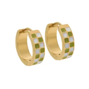 Green Checker Titanium Hoops