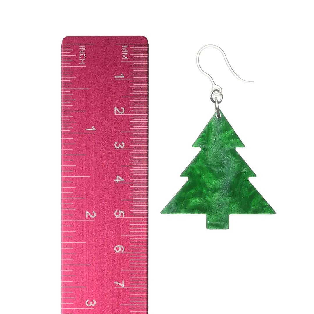 Green Christmas Tree Dangles Hypoallergenic Earrings for Sensitive Ears Made with Plastic Posts