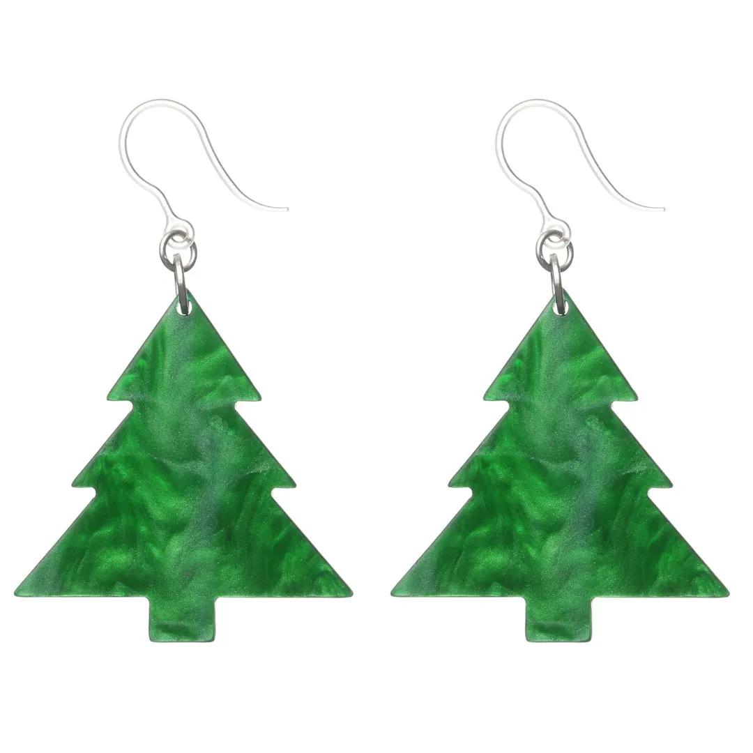 Green Christmas Tree Dangles Hypoallergenic Earrings for Sensitive Ears Made with Plastic Posts