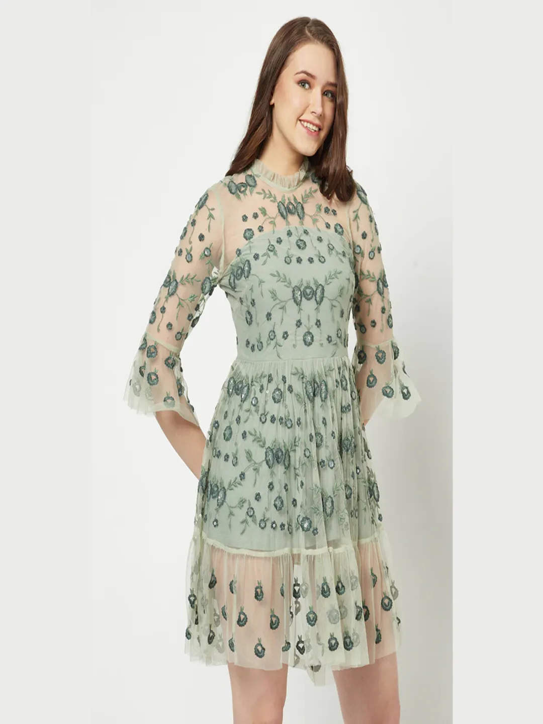 Green Floral Embroidered Dress