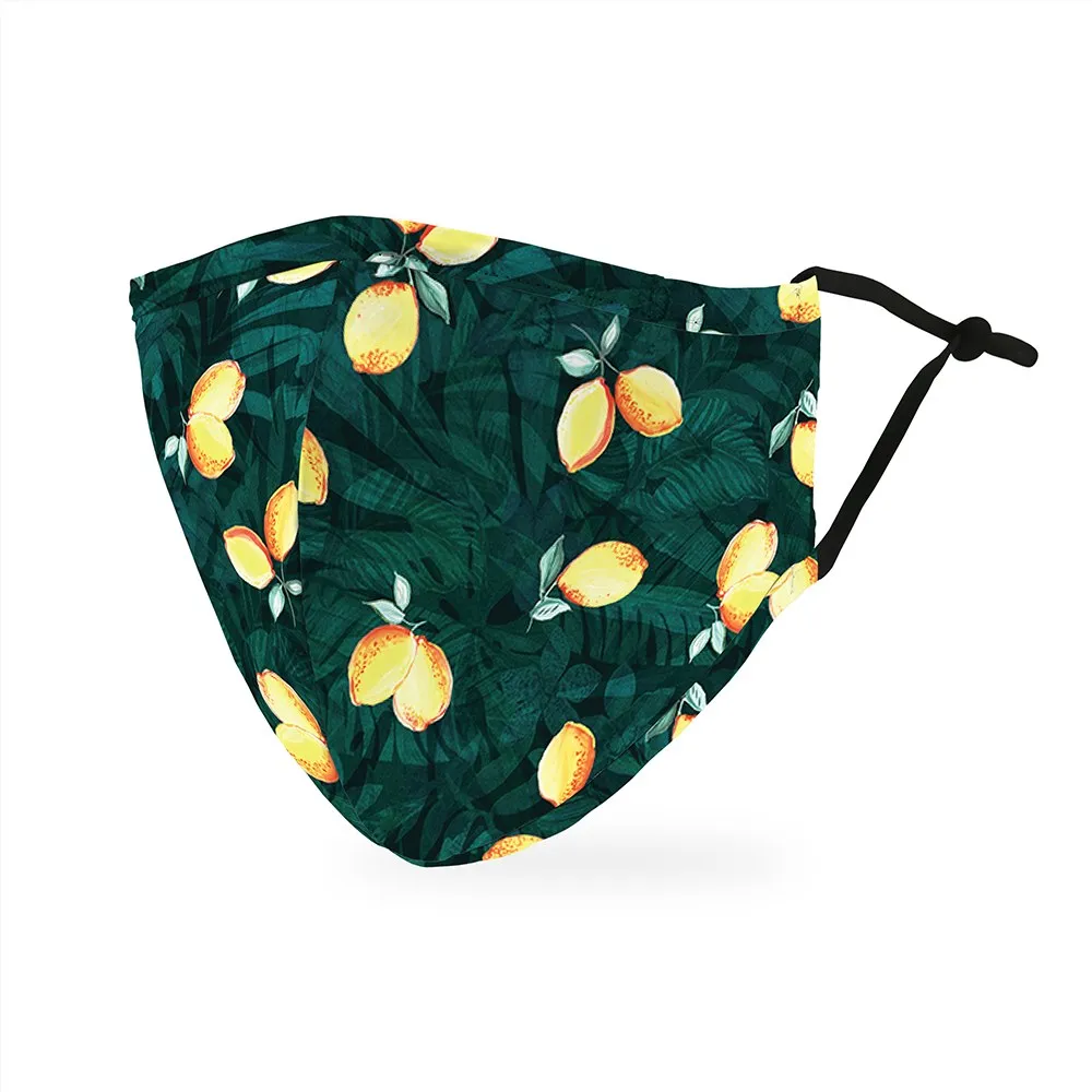 Green Reusable Cloth Face Mask with Lemons