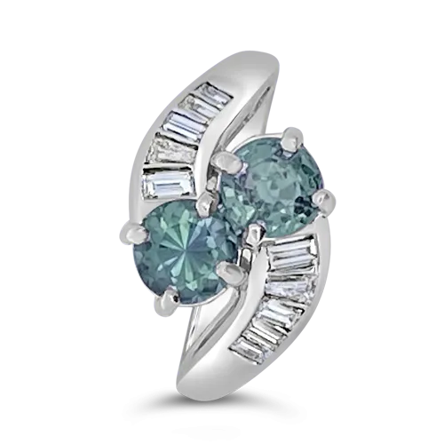 Green Sapphire & Diamond Estate Ring